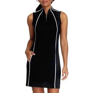 NEW Tail Ladies XXS Golf Mika Sleeveless Dress Black White 1/4-Zip Pockets